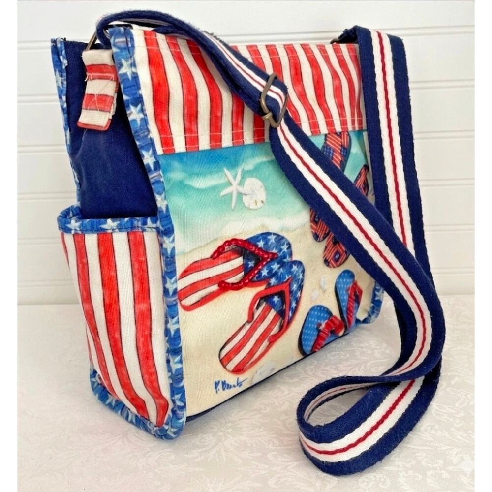 Sun N Sand Paul Brent Americana Flip-Flop Canvas Crossbody Tote Bag NWT